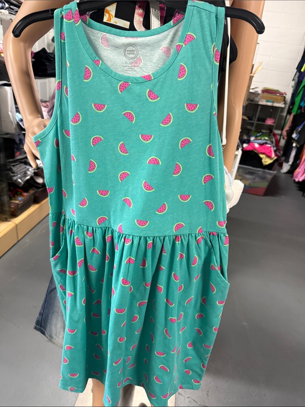 wonder nation Teal Tank Dress with Pink Watermelon Print